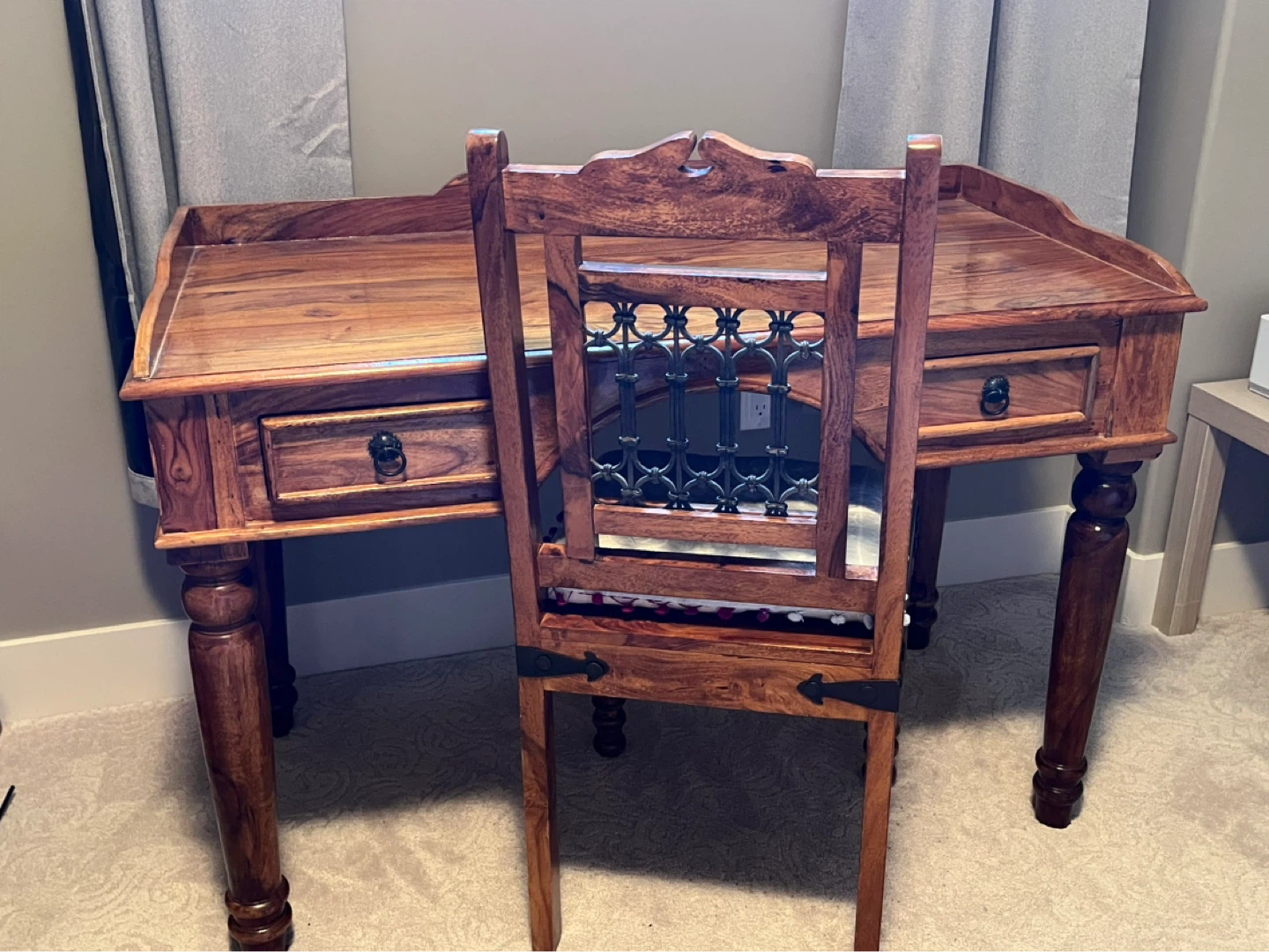 Wooden Desk with Ornate Chair
