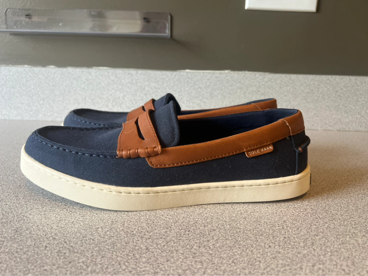 Cole Haan Navy Blue & Tan Loafers