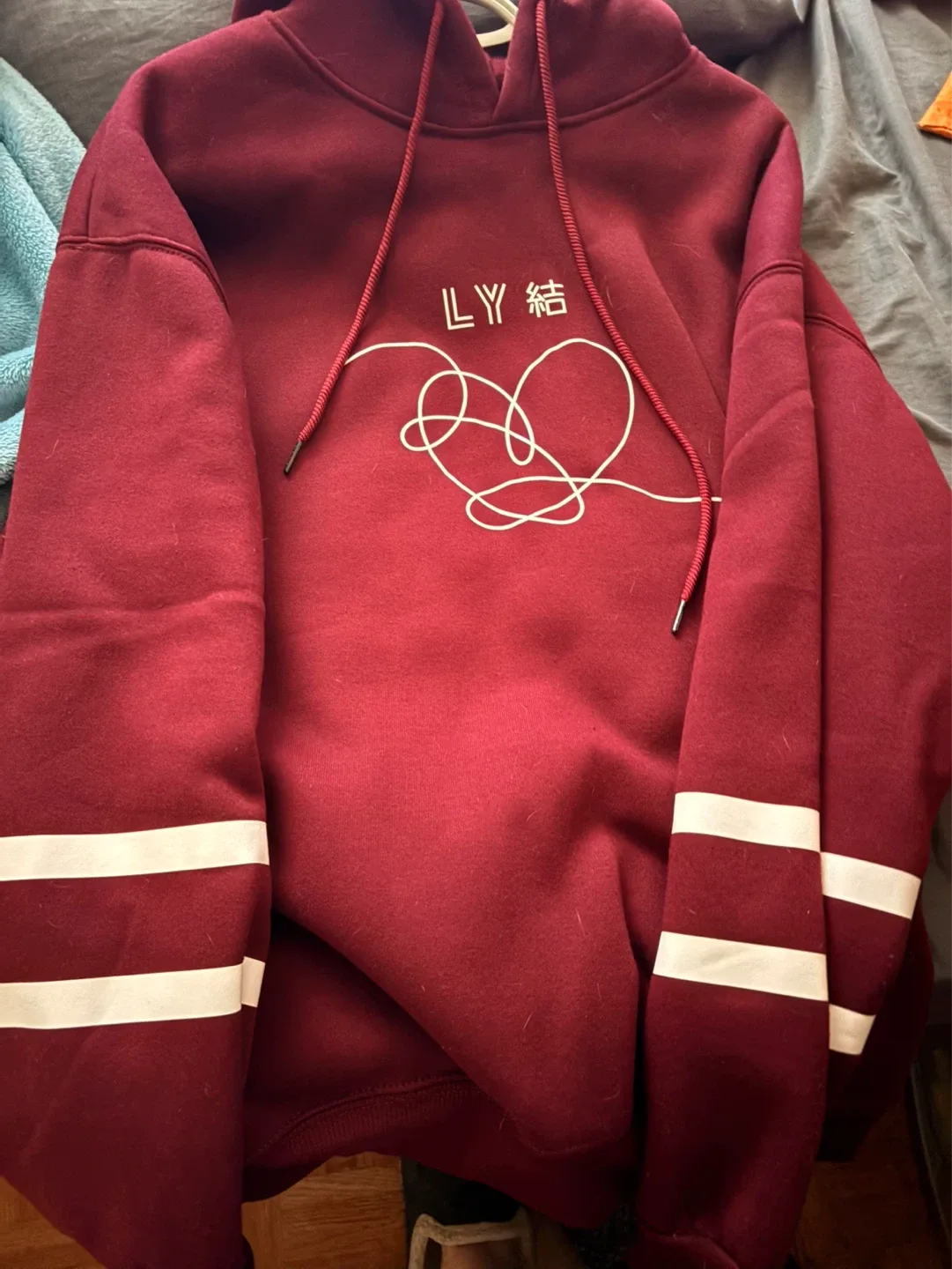 Maroon Hoodie with LY 結 Design