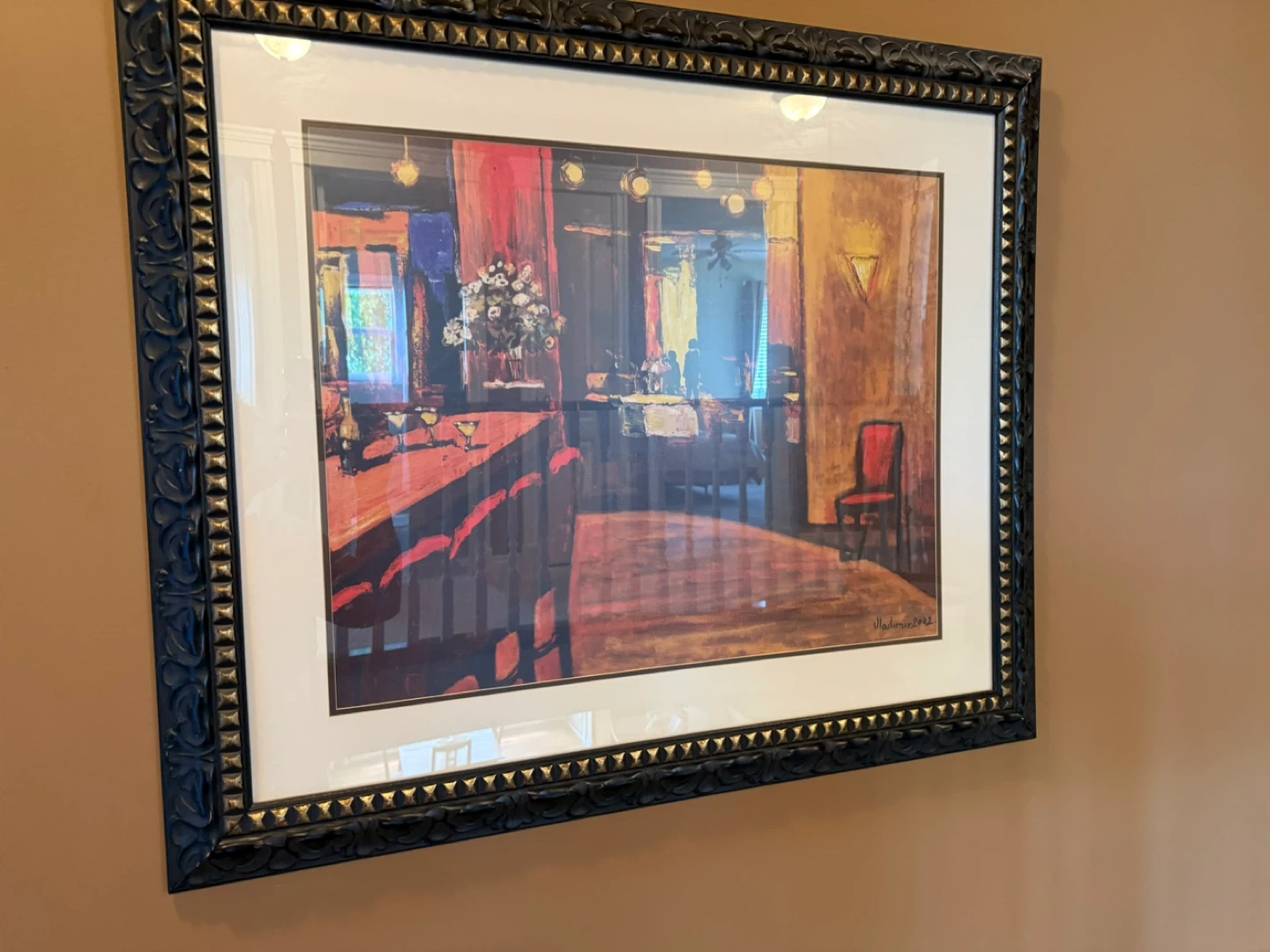 Framed "Bar Scene" Artwork by J. Madueno 2003 - photo 2