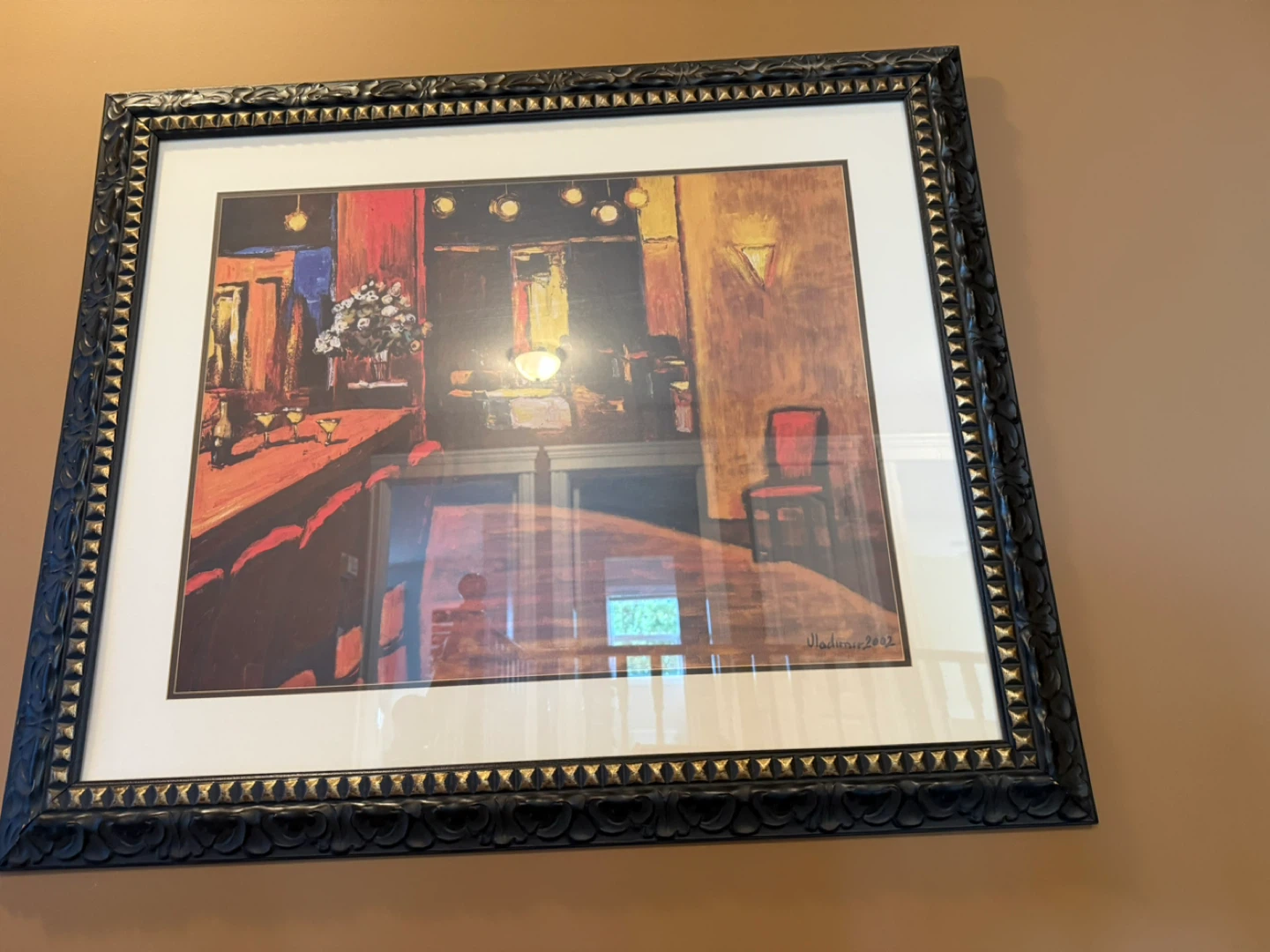 Framed "Bar Scene" Artwork by J. Madueno 2003