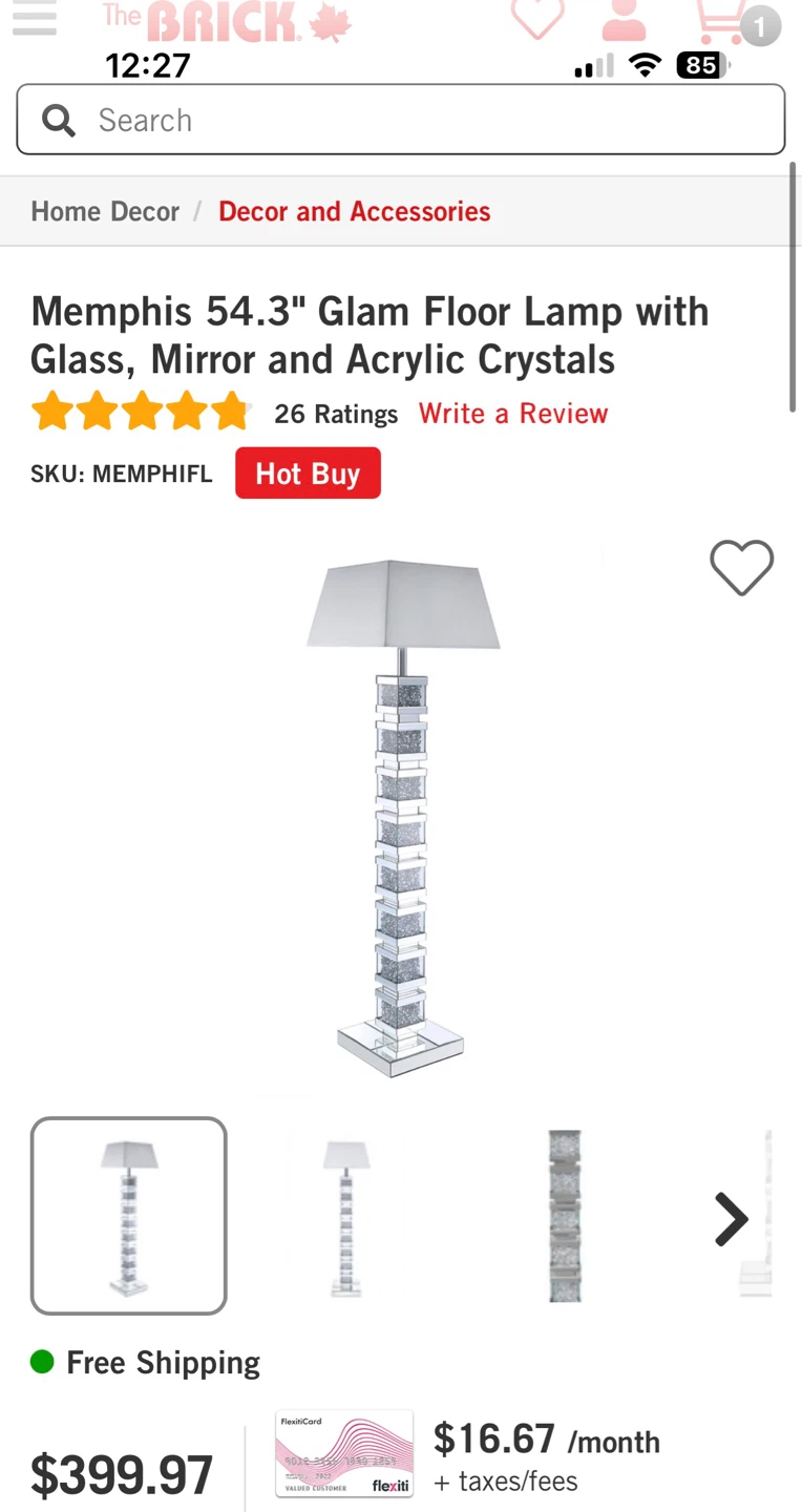 Memphis Glam Floor Lamp with Glass, Mirror, and Acrylic Crystals - photo 3