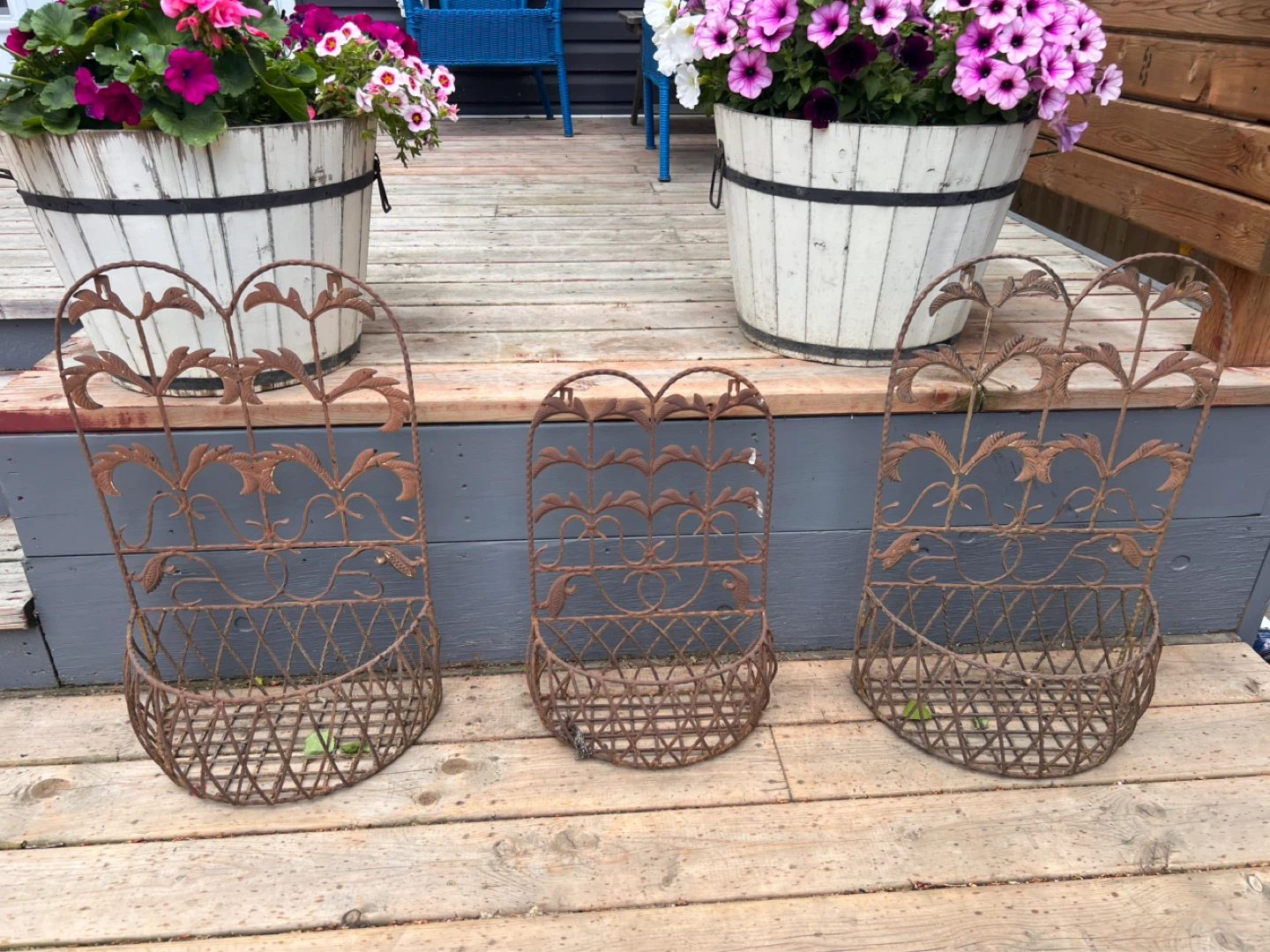 Rustic Metal Planter baskets, candle holders and torches