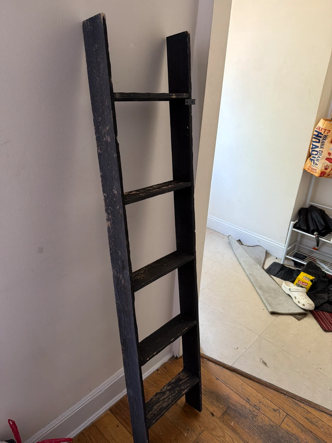 Black Wooden Ladder Shelf