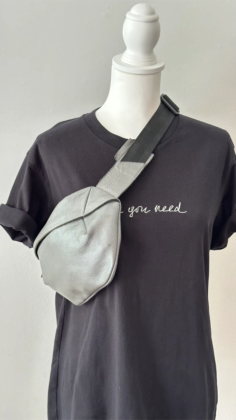 Silver genuine Leather Fanny Pack Waist Bag
