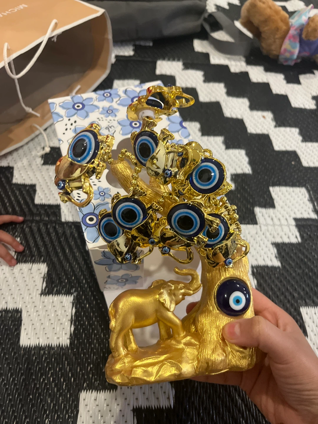 Gold Elephant Tree with Evil Eye Charms