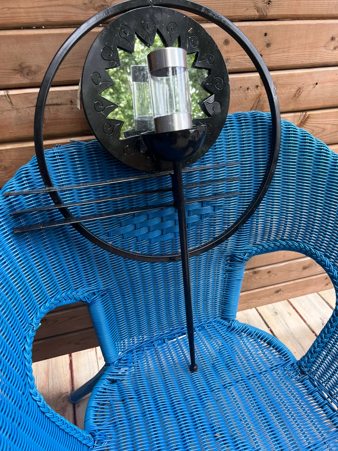 Outdoor Decorative Metal Wall Mirror with Solar Light Accent