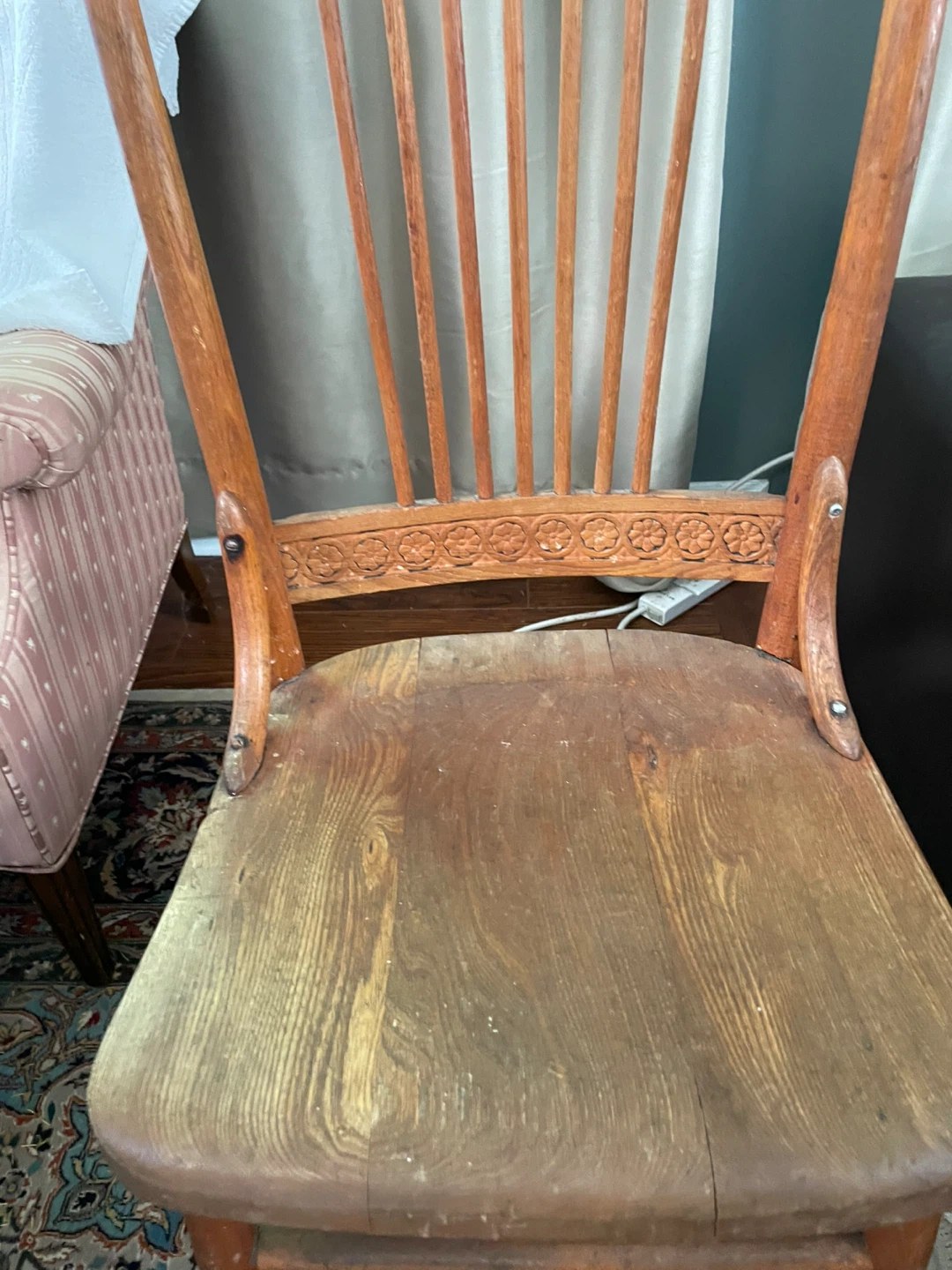 Antique Wooden Press Back Chair with Carvings - photo 3