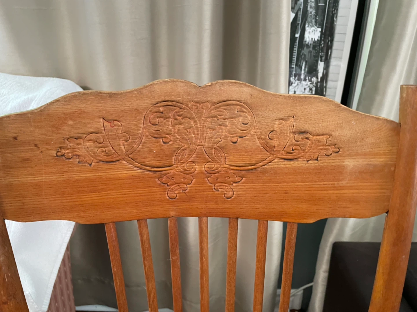 Antique Wooden Press Back Chair with Carvings - photo 2