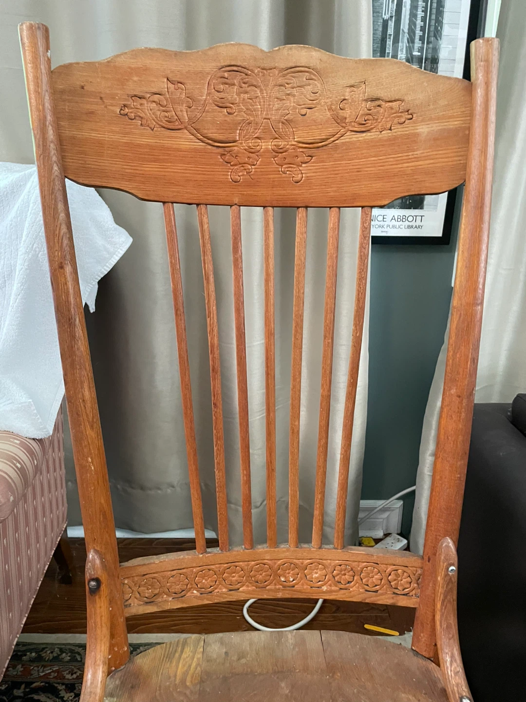 Antique Wooden Press Back Chair with Carvings - photo 5