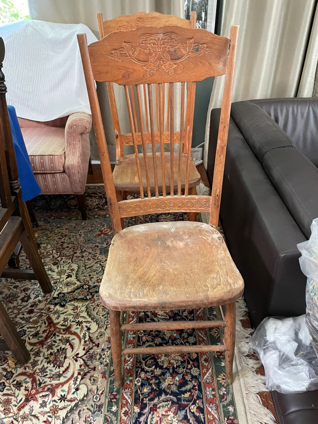 Antique Wooden Press Back Chair with Carvings - photo 4