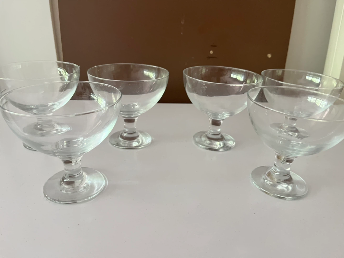 Set of 6 clear glass coupe glasses