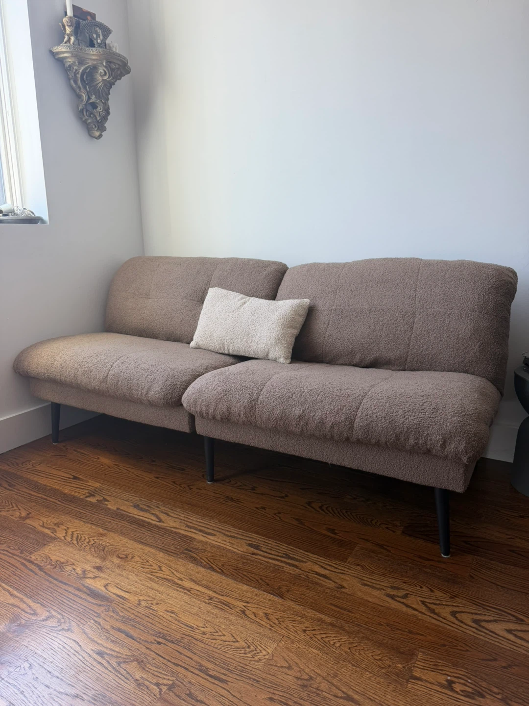 Brown Sofa Bed with Bouclé Fabric