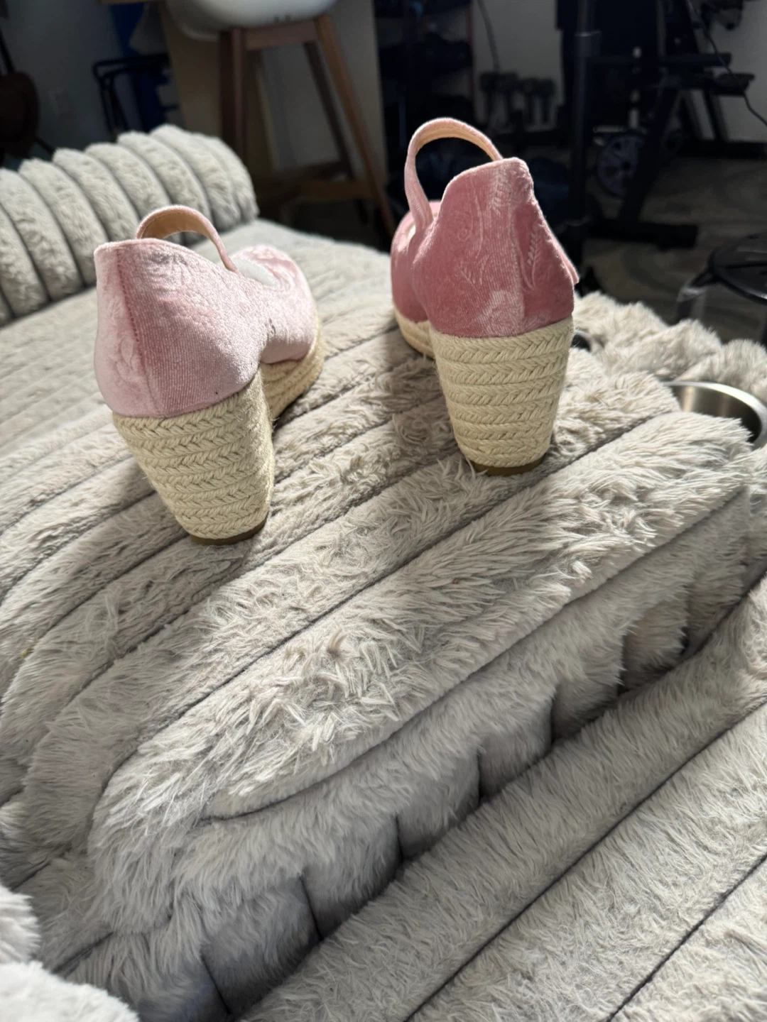 Pink Velvet Wedge Espadrille Shoes - photo 5
