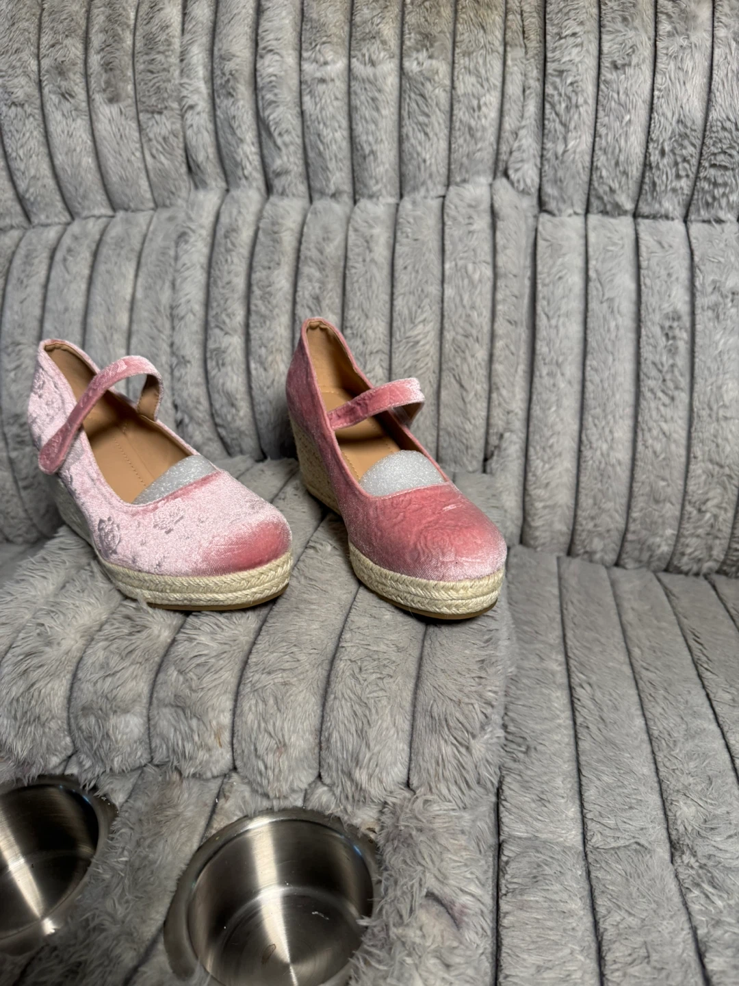 Pink Velvet Wedge Espadrille Shoes - photo 4