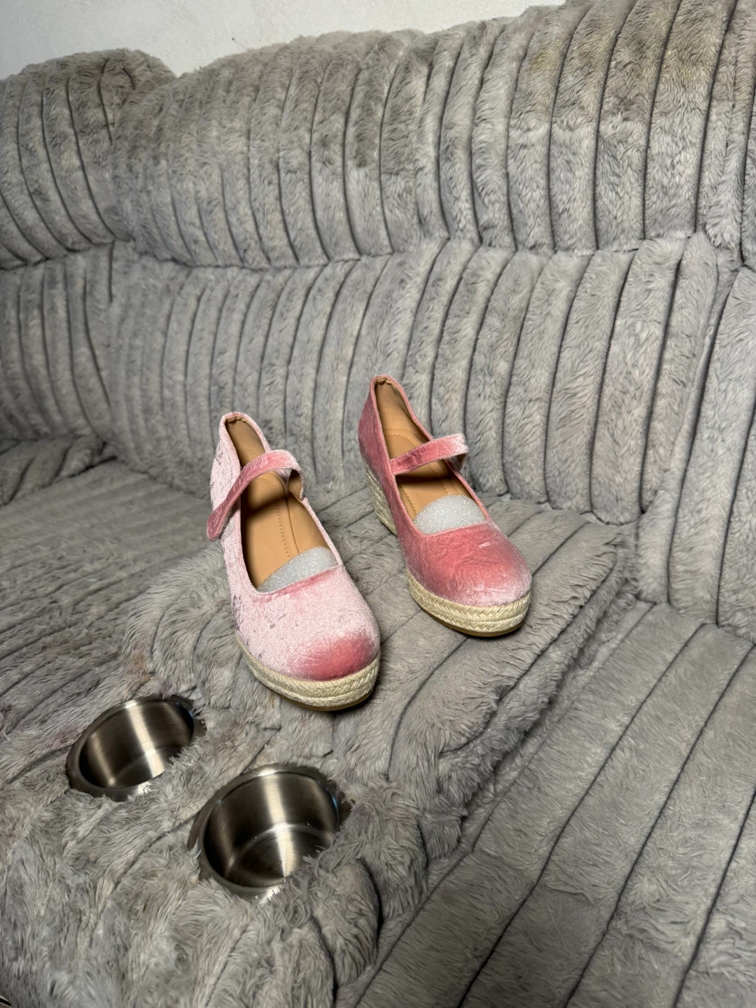 Pink Velvet Wedge Espadrille Shoes - photo 2