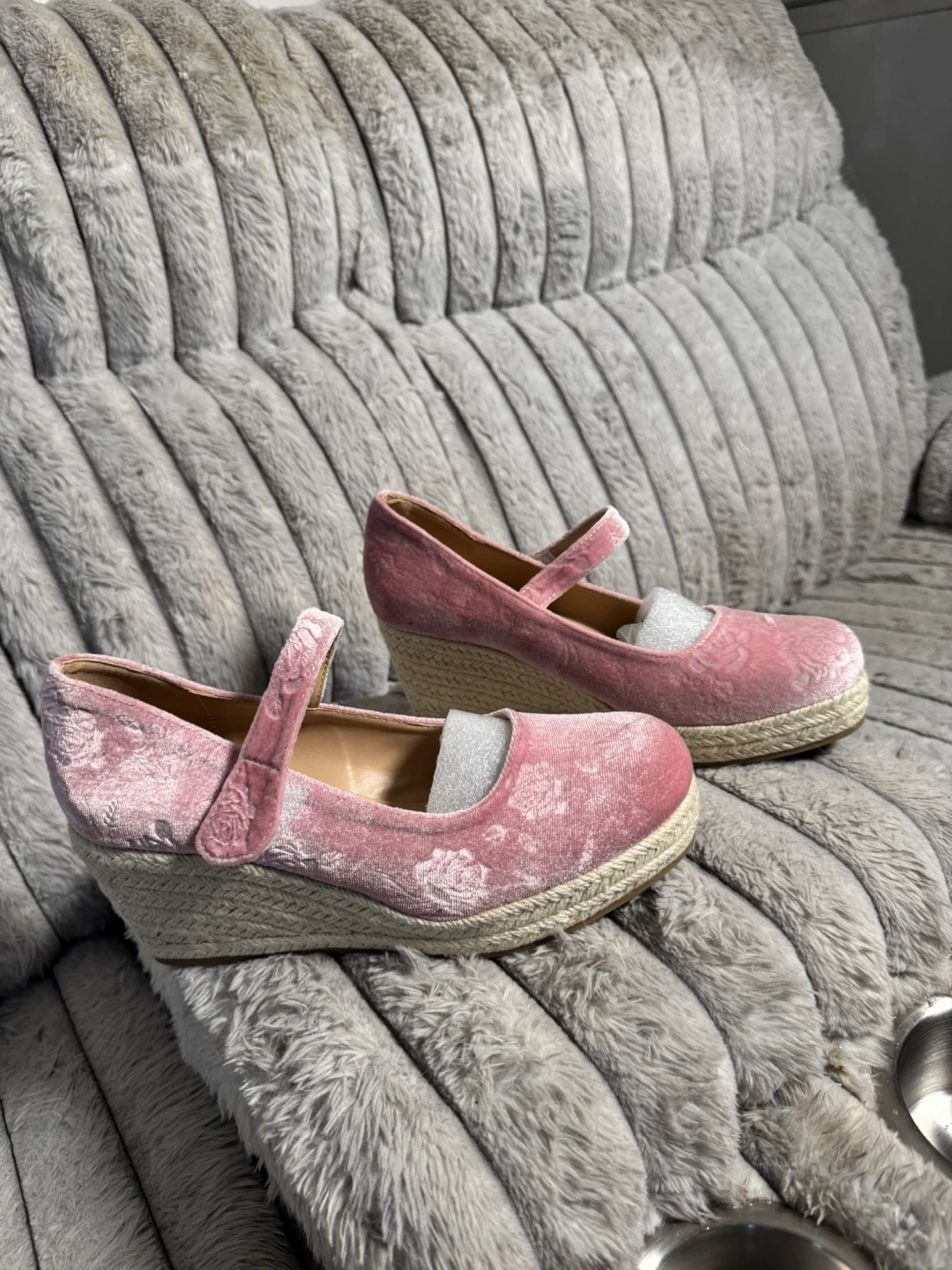Pink Velvet Wedge Espadrille Shoes