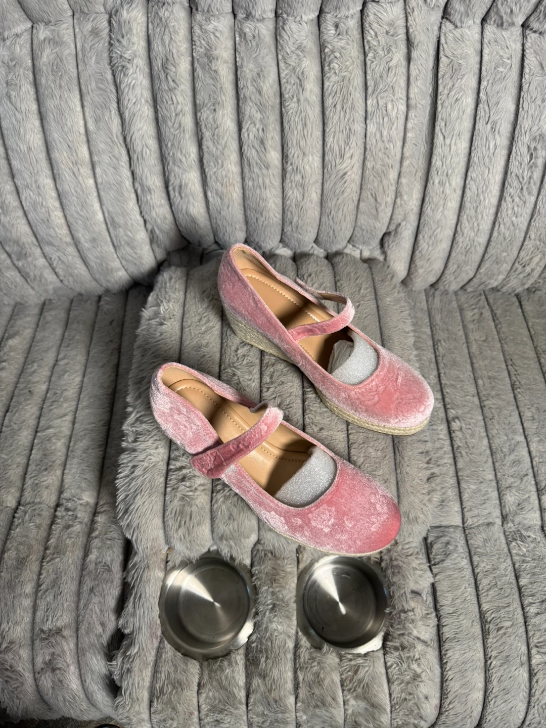 Pink Velvet Wedge Espadrille Shoes - photo 3
