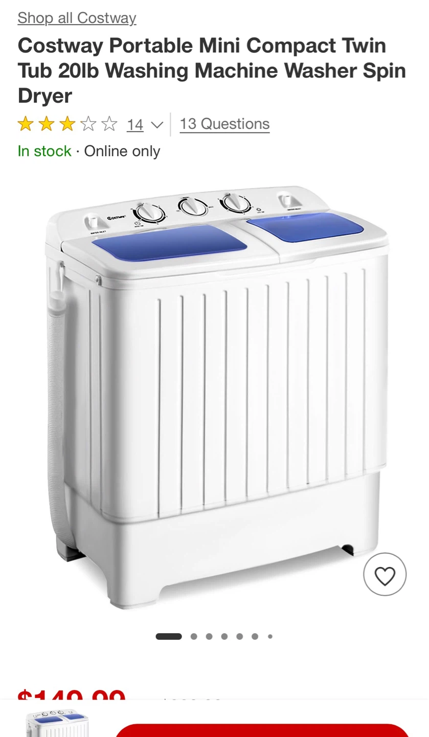 Costway Portable Mini Compact Twin Tub 20lb Washing Machine