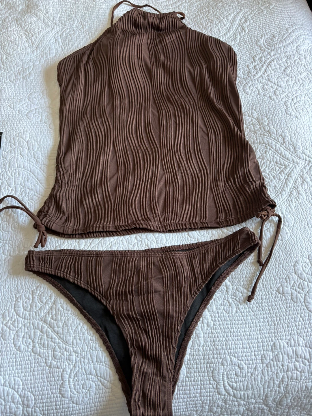 Brown Textured Bikini Set