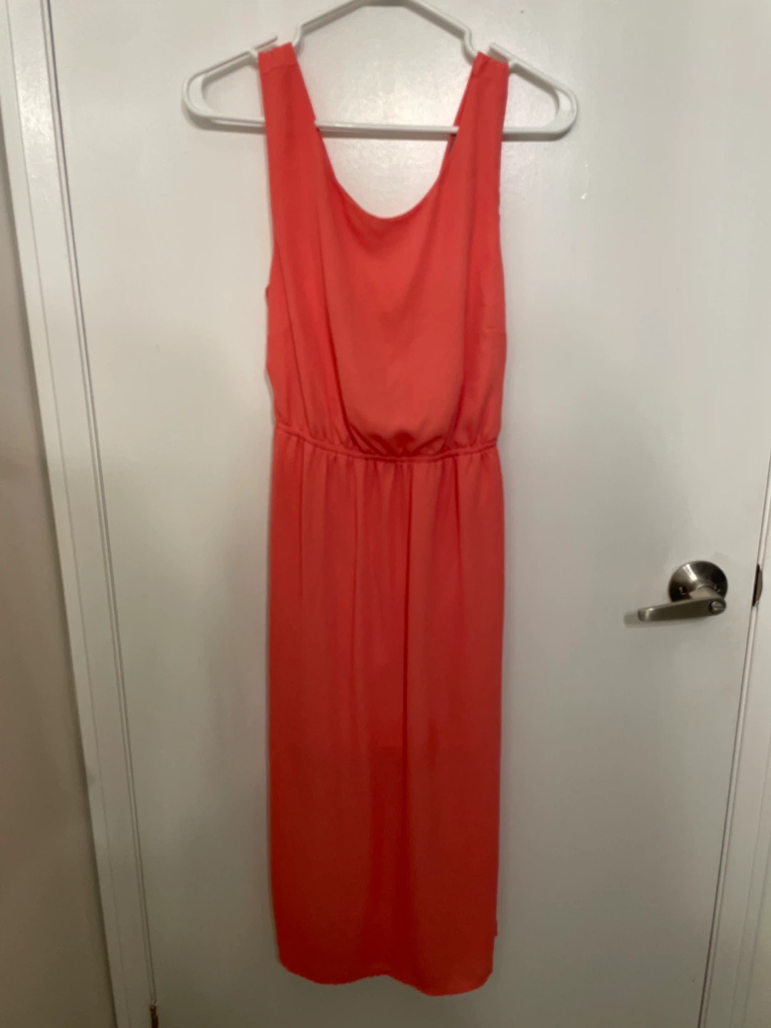 Coral Sleeveless Twist Back Midi Dress