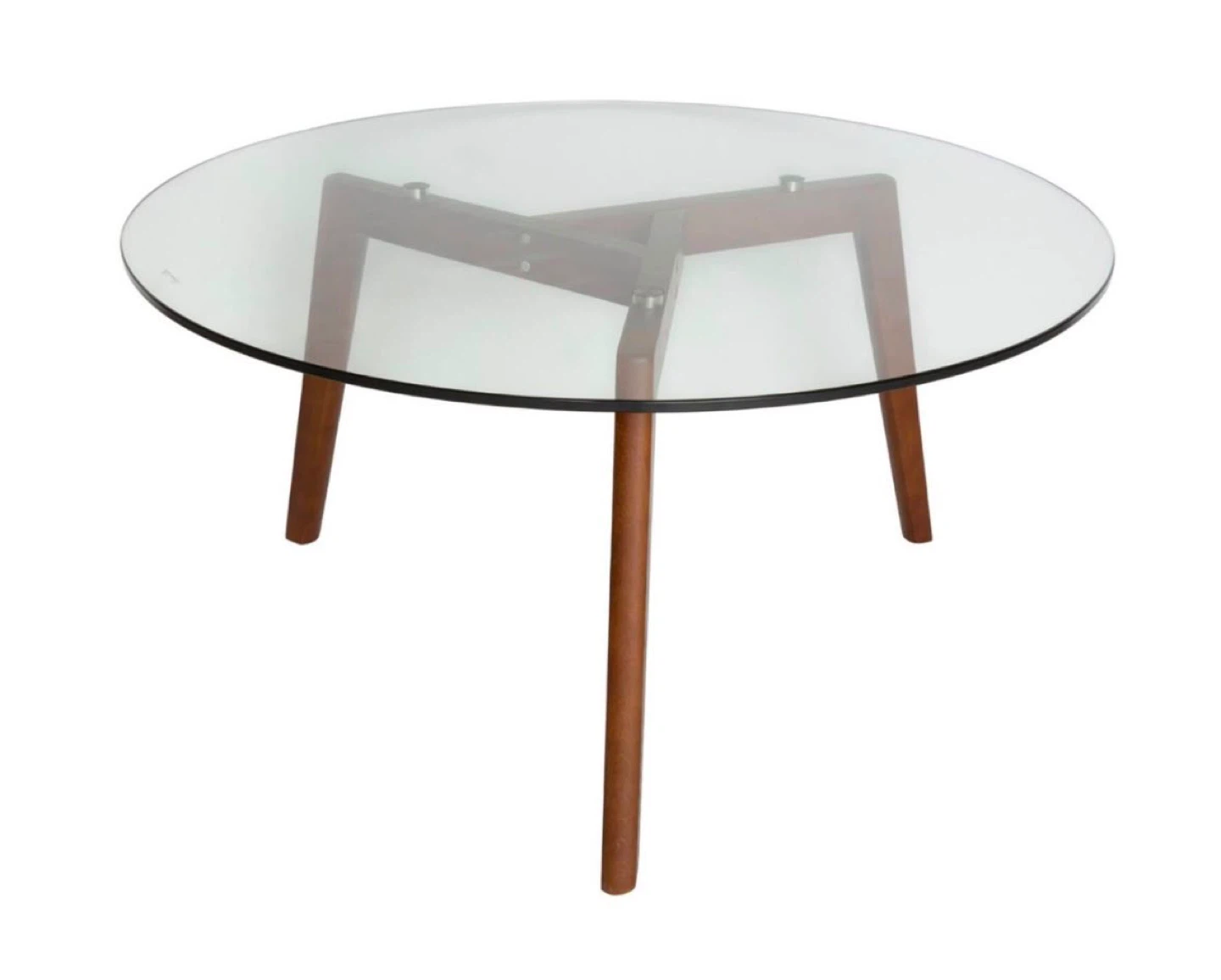 SK Designer Living Stad Round Glass Coffee Table - Walnut