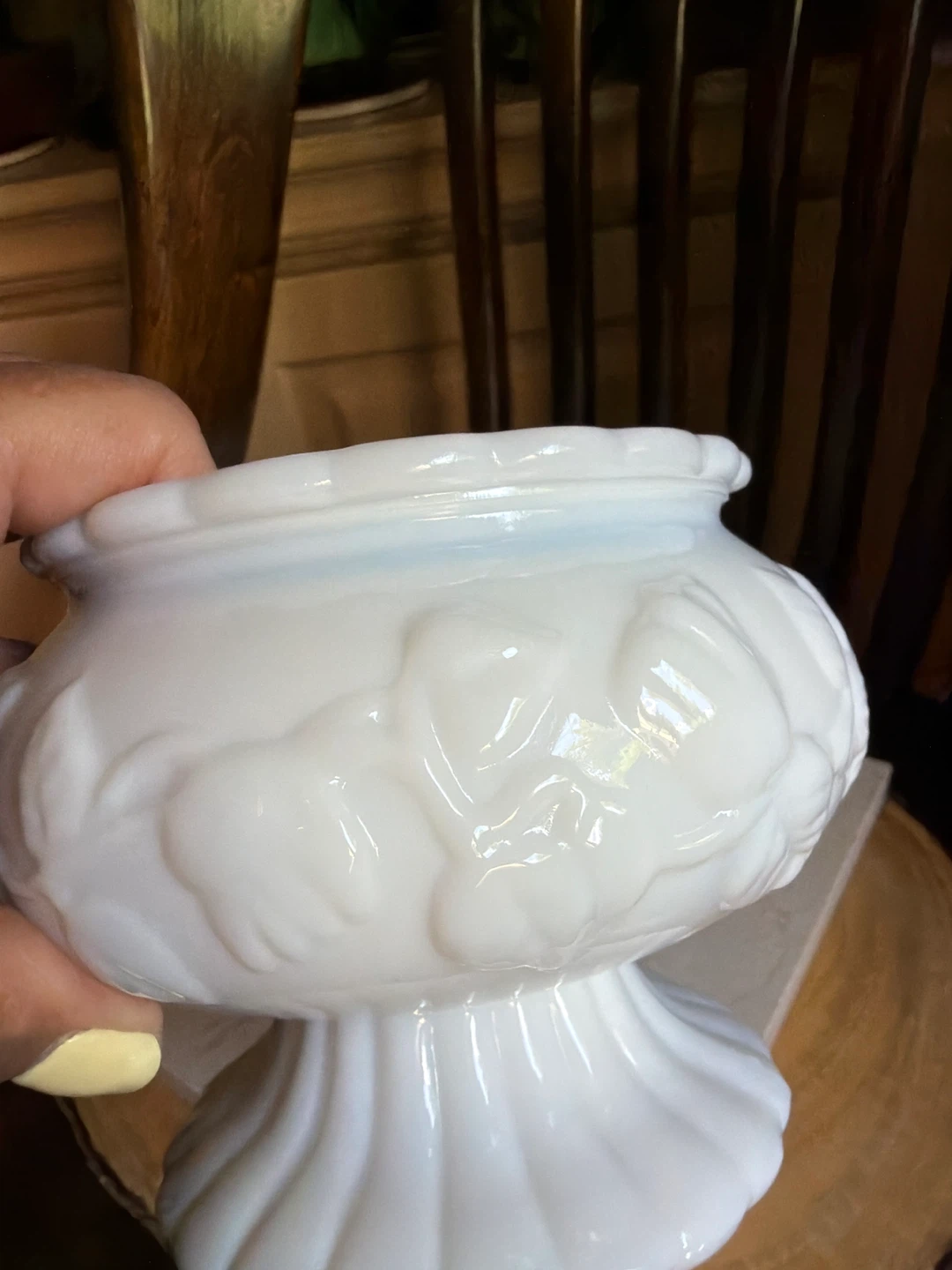 Vintage White Milk Glass Pedestal Bowl Vase - photo 5