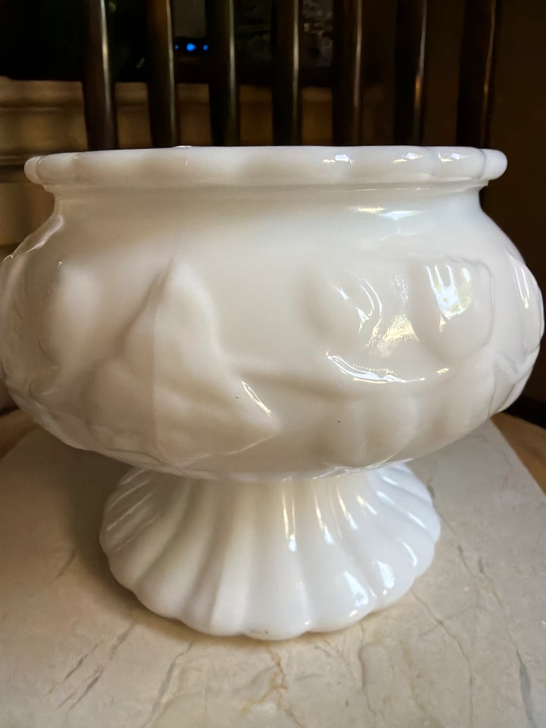 Vintage White Milk Glass Pedestal Bowl Vase - photo 4