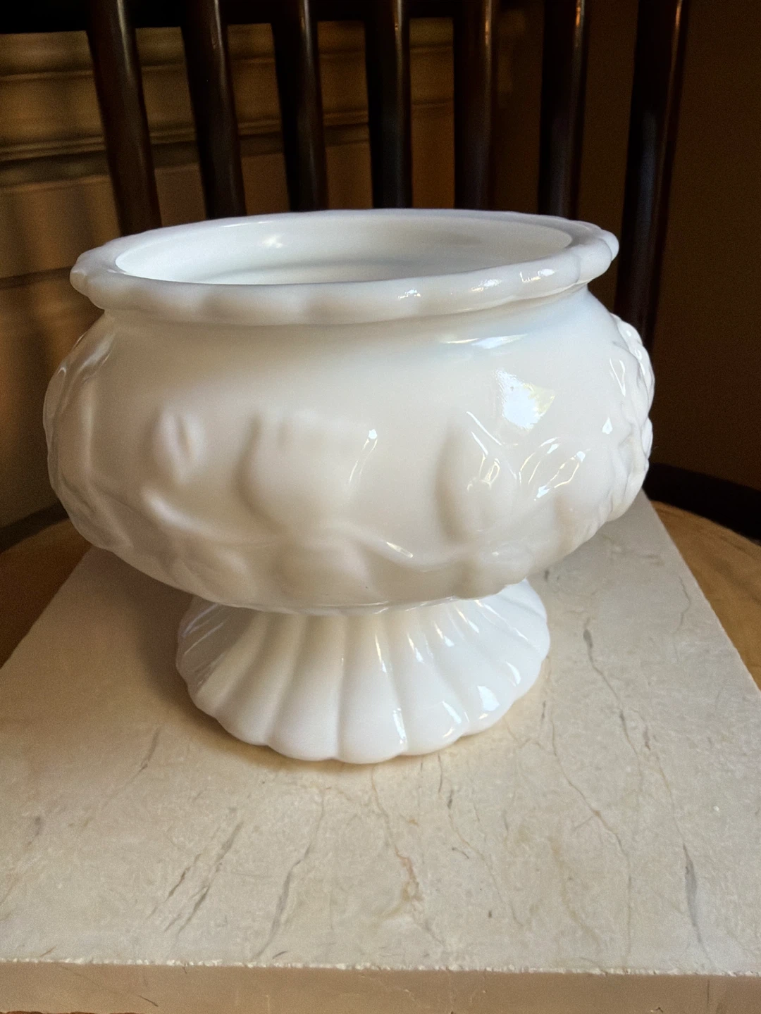Vintage White Milk Glass Pedestal Bowl Vase