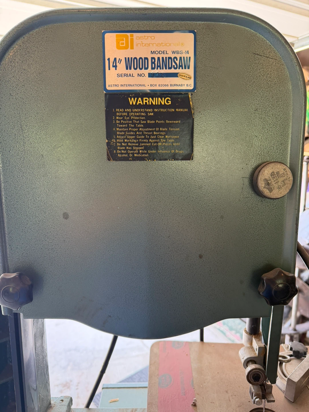 Astro International 14" Wood Bandsaw - photo 3