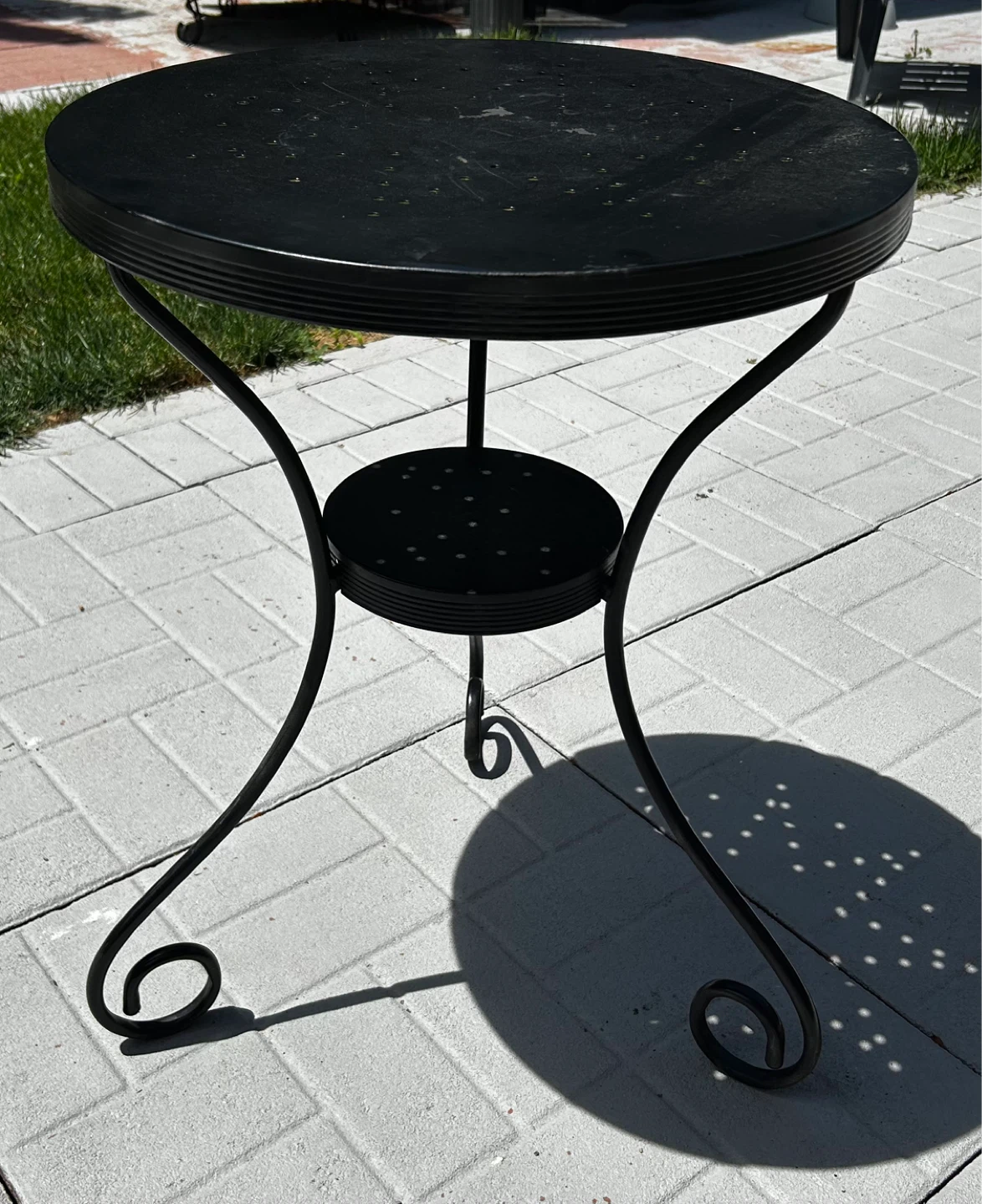Black Metal Round Bistro Table with Decorative Holes