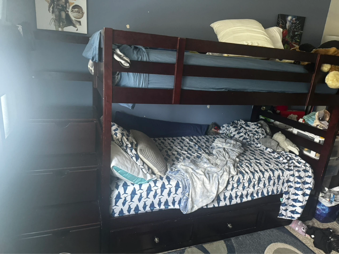 Twin Wooden Bunk Bed with Stairs and Drawers