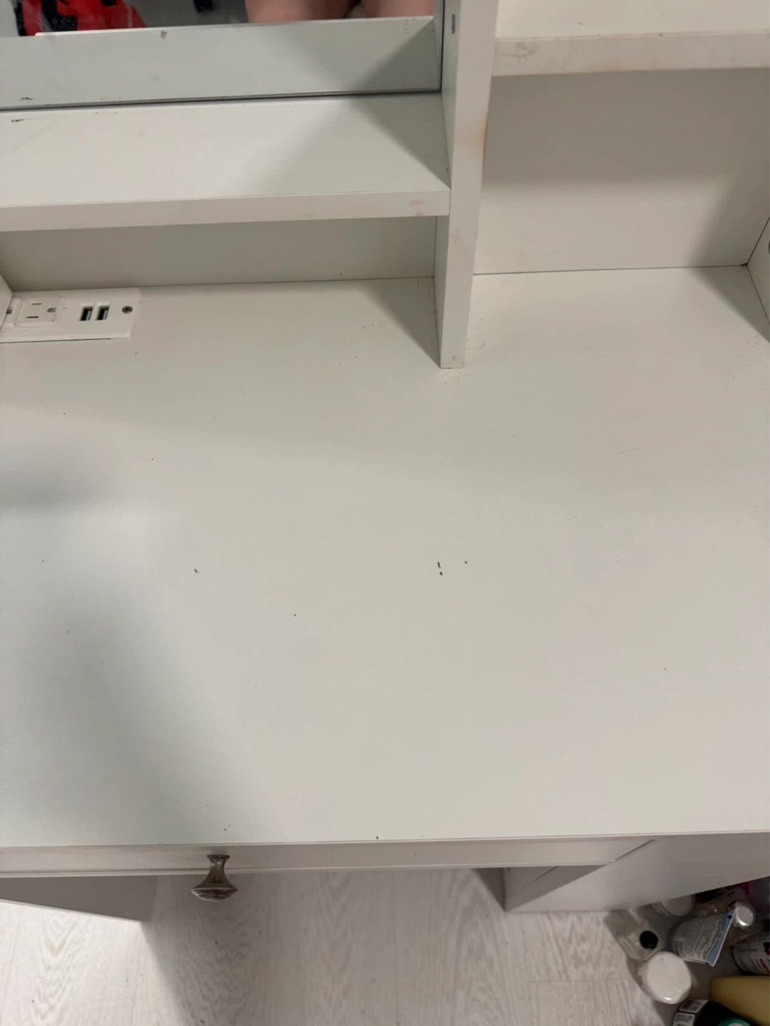 White Vanity Desk with Mirror and Shelving - photo 2