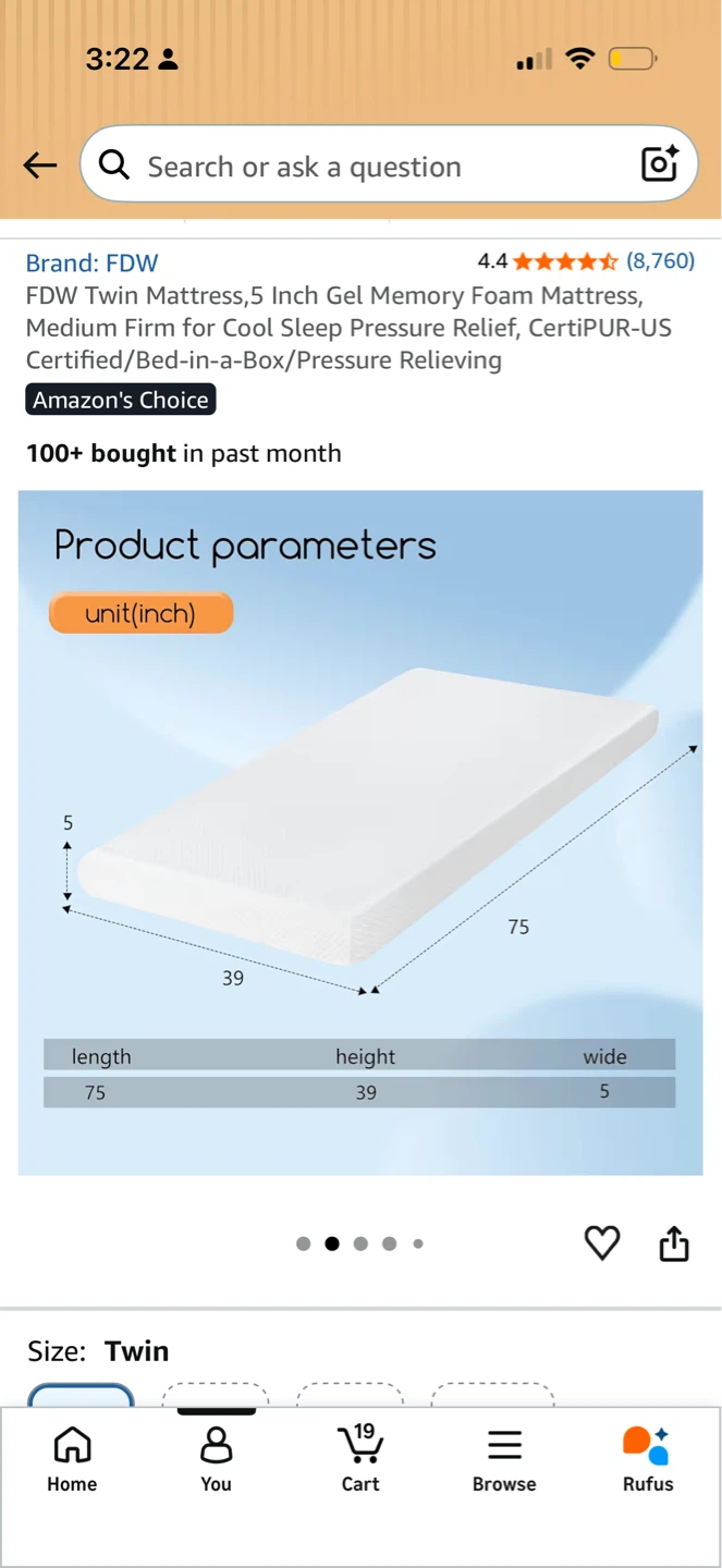 FDW Twin 5 Inch Gel Memory Foam Mattress - photo 3