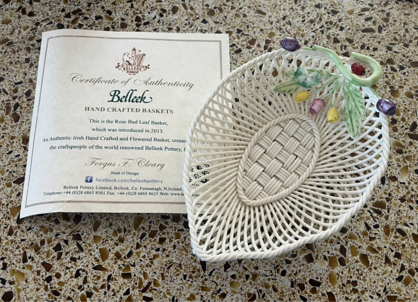 Belleek Rose Bud Leaf Basket