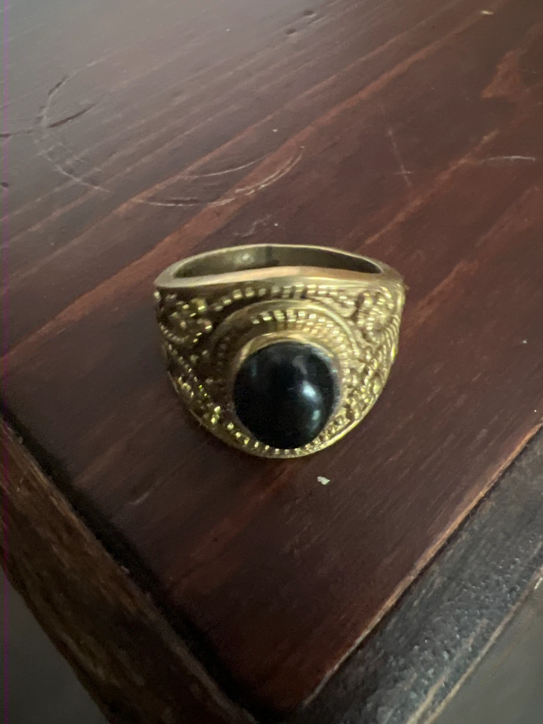 Vintage Gold Tone Ring with Black Stone - photo 2