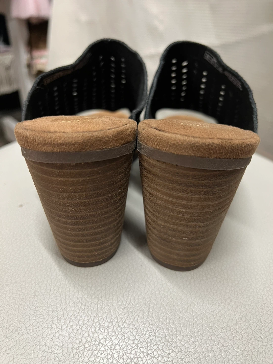 TOMS Black Suede Perforated Heeled Mules Women's Size 9.5 - photo 3