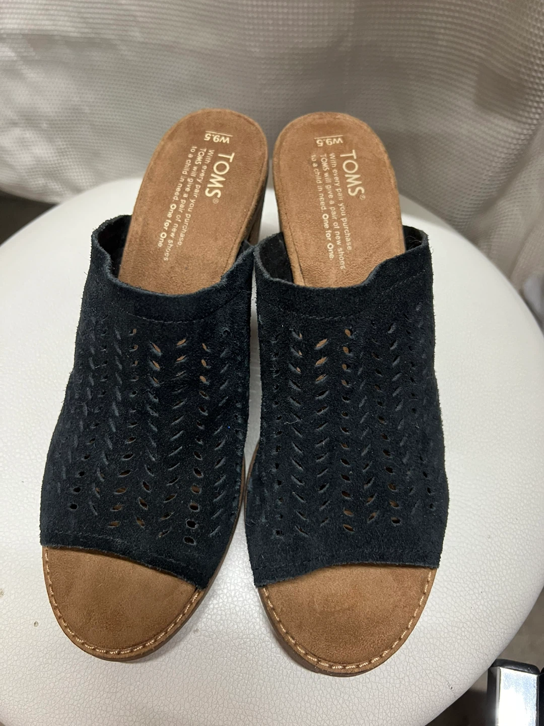 TOMS Black Suede Perforated Heeled Mules Women's Size 9.5
