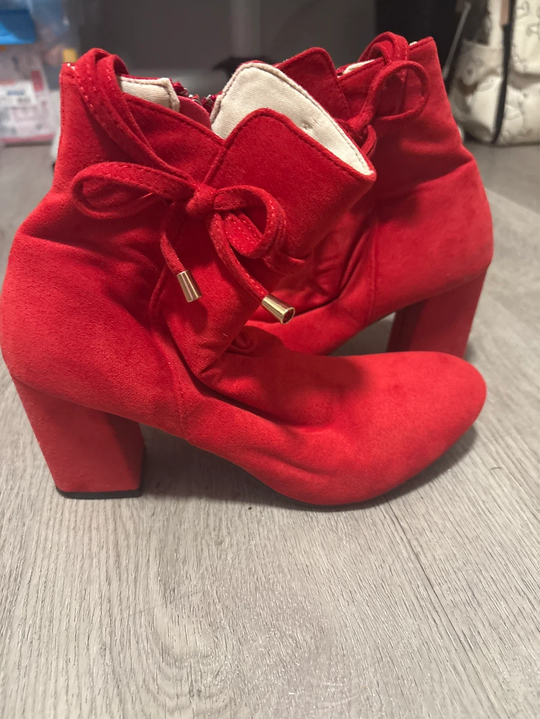 Red Suede Heeled Ankle Boots
