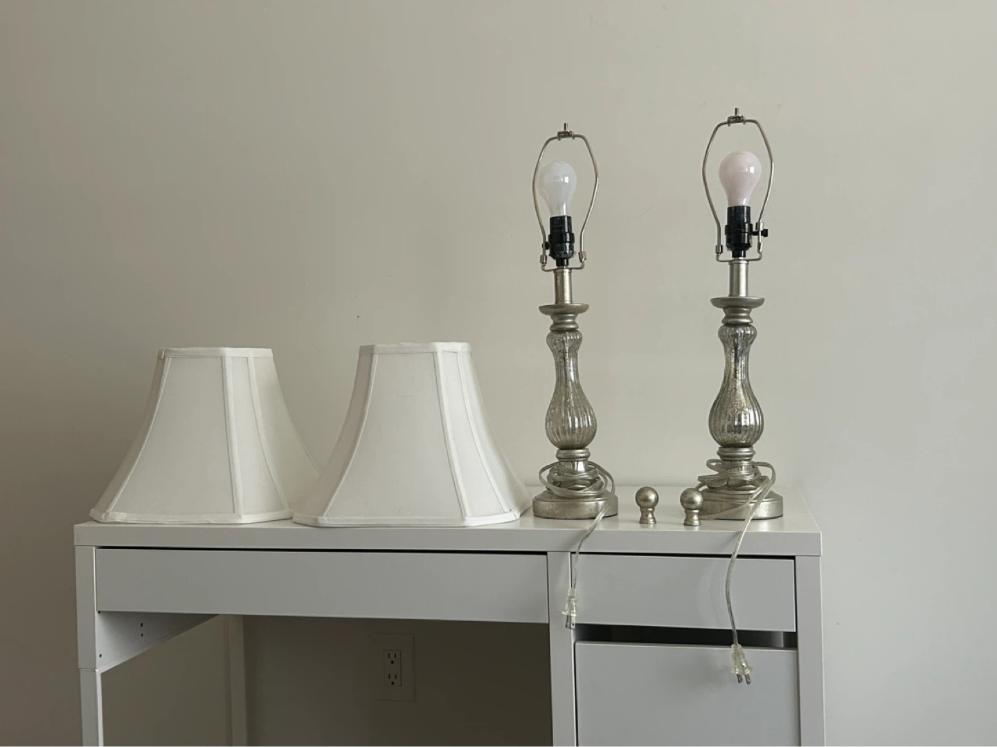 Set of 2 Silver Table Lamps with White Shades