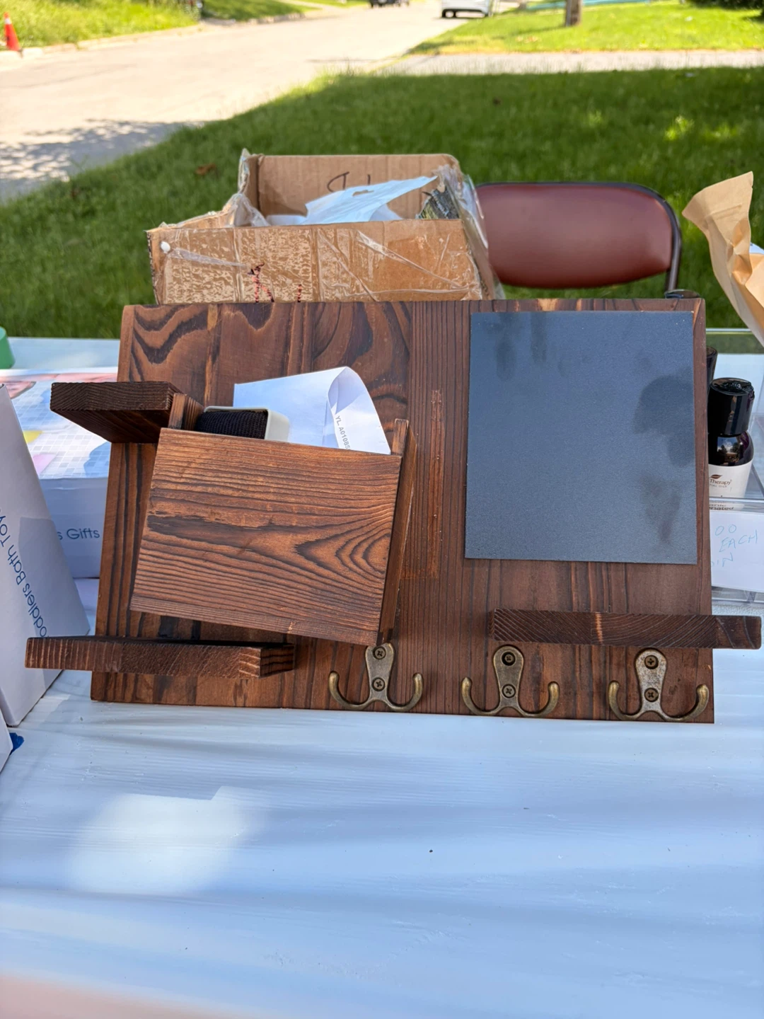 Wooden Wall Organizer with Hooks