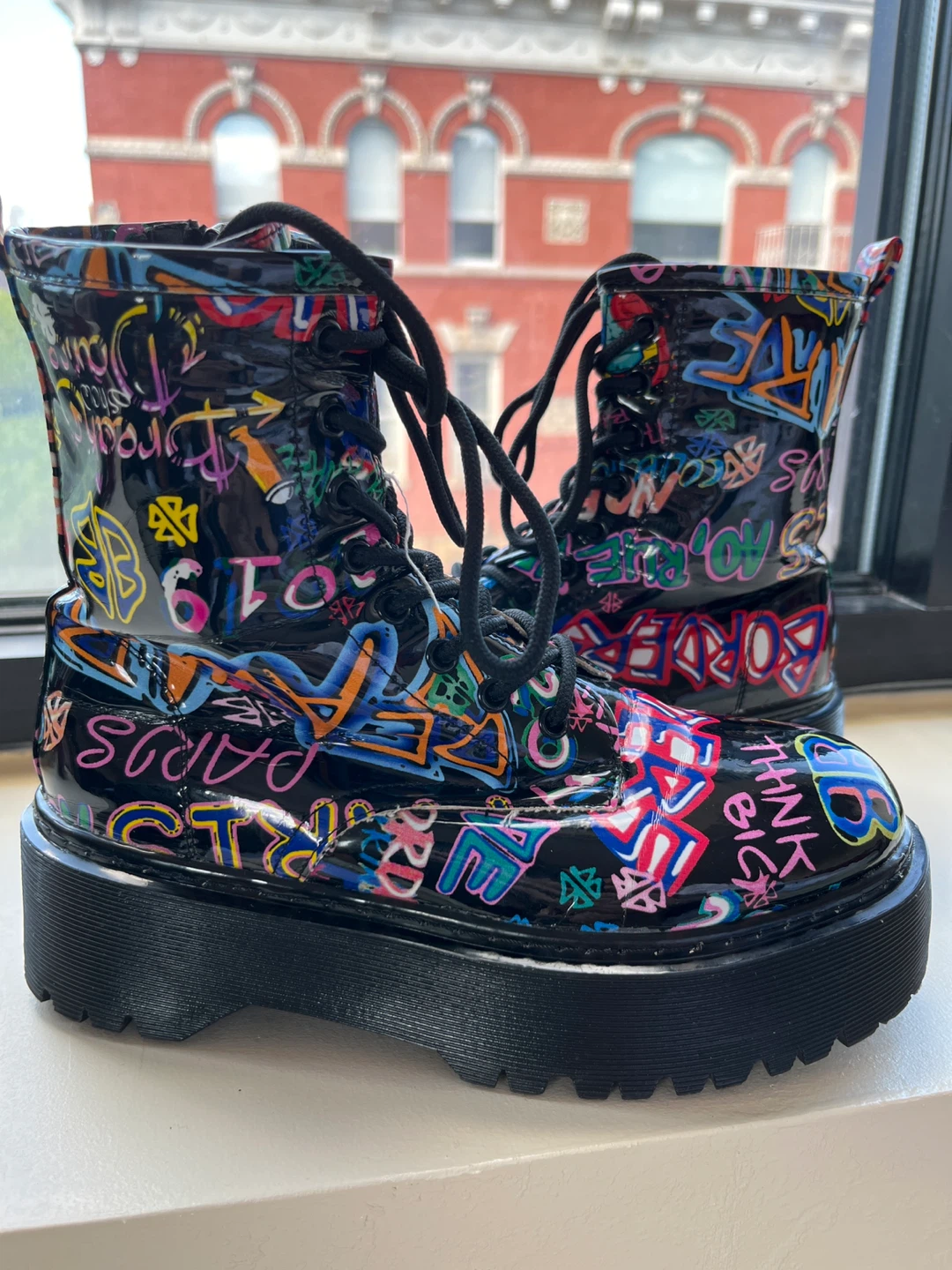 Graffiti Print Platform Boots