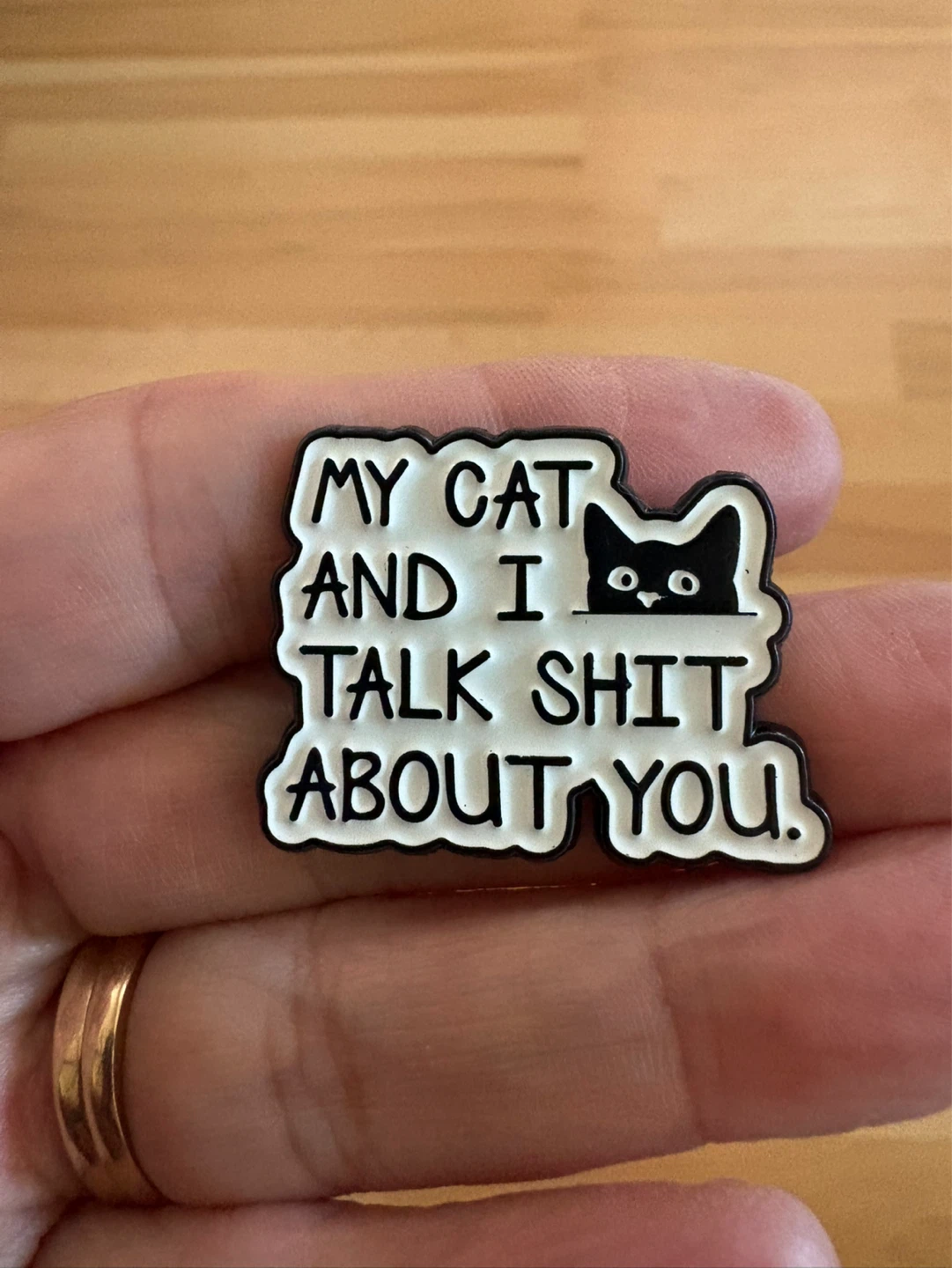 My Cat and I Talk Sh*t About You Enamel Pin $7 firm