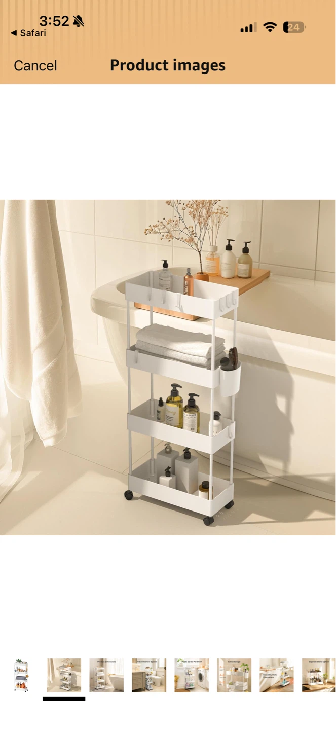 Slim Rolling Storage Cart 4 Tier White - photo 2