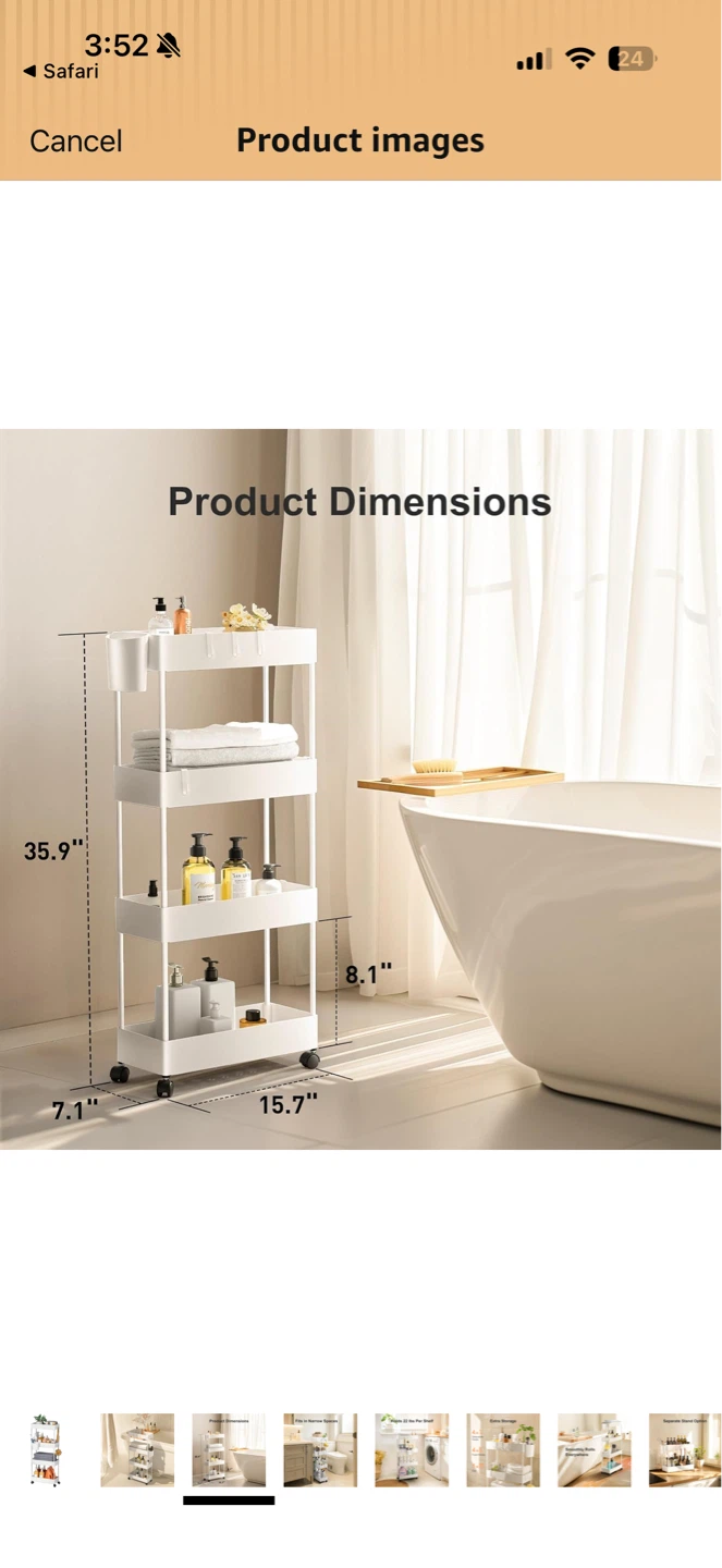 Slim Rolling Storage Cart 4 Tier White - photo 3
