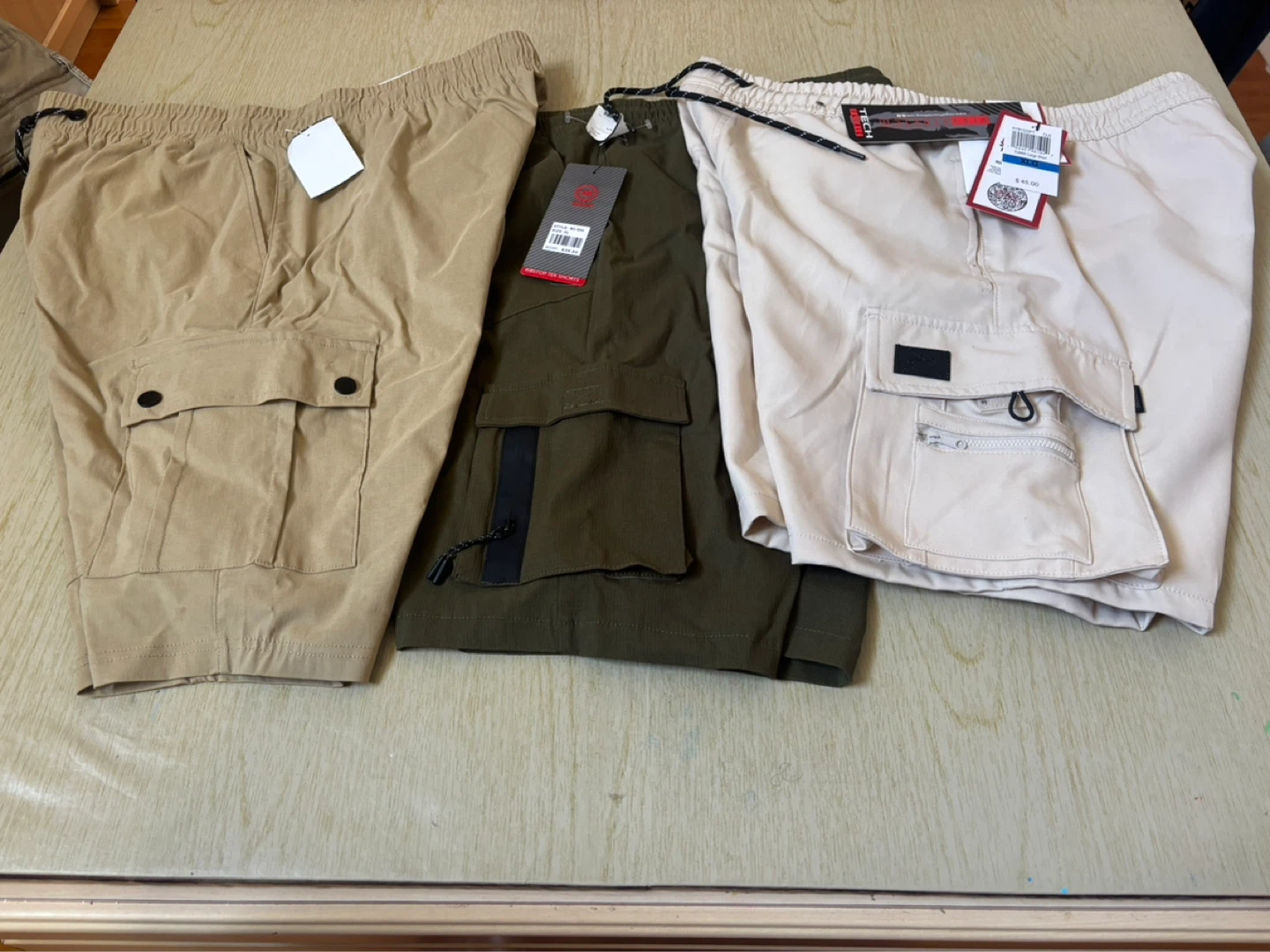 3 Pairs of Men's Cargo Shorts - Khaki, Olive, Beige