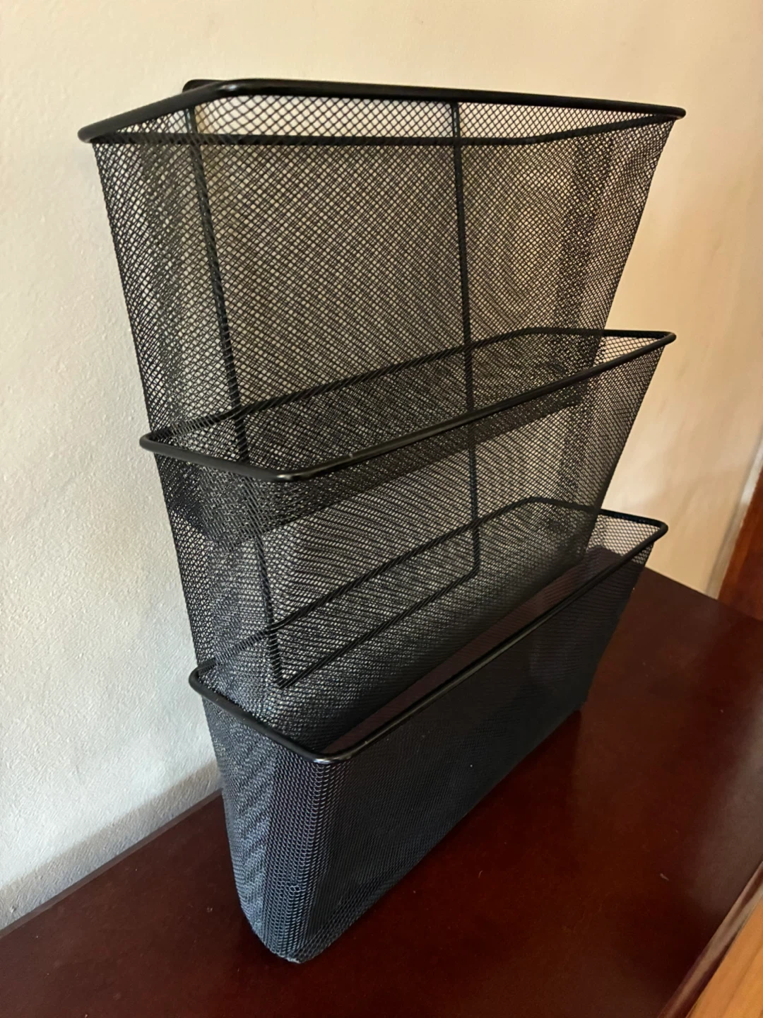 Wire Mesh Paper Letter Tray Wall Organizer Black 3 Tier - photo 2