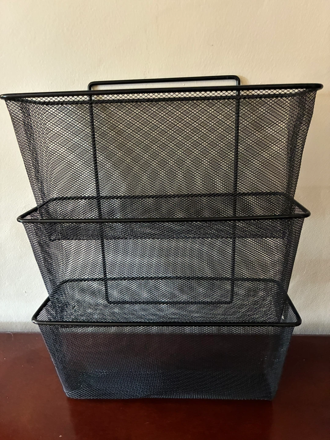 Wire Mesh Paper Letter Tray Wall Organizer Black 3 Tier
