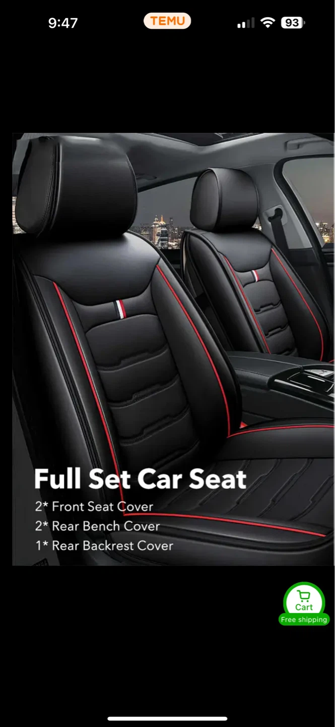 New Full Set Car Seat Covers Black with Red Trim - photo 2