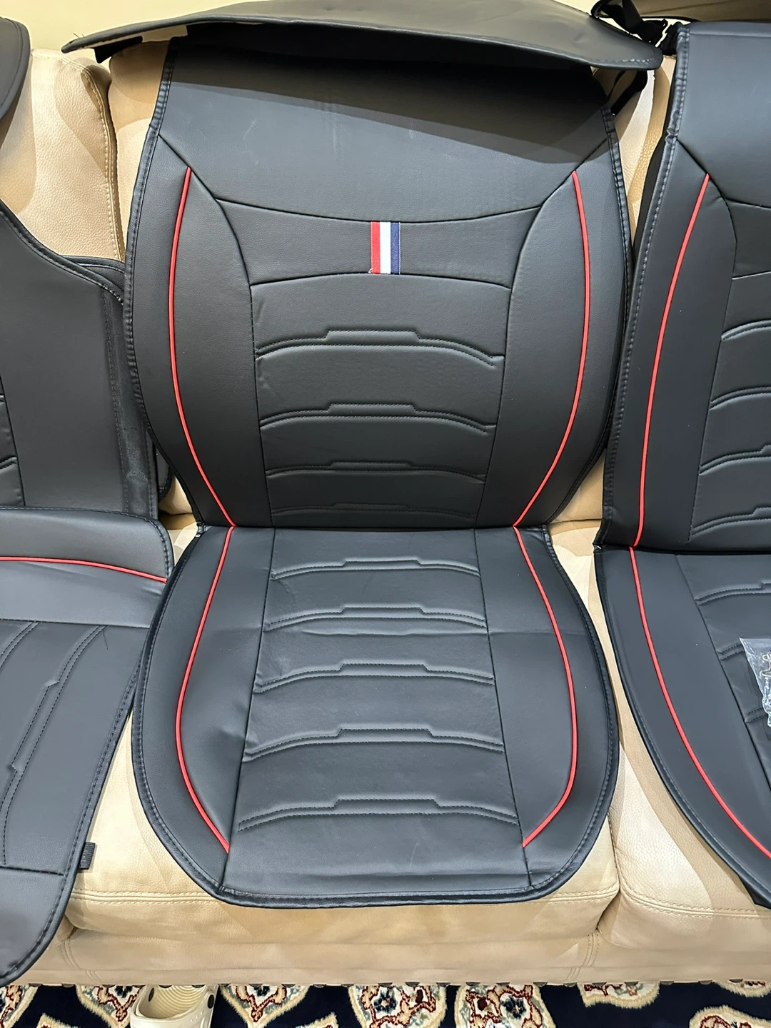 New Full Set Car Seat Covers Black with Red Trim - photo 4